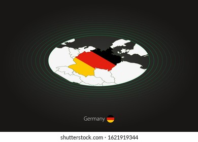 Germany map in dark color, oval map with neighboring countries. Vector map and flag of Germany 
