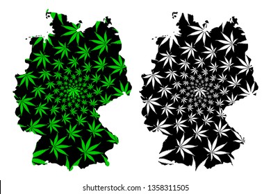 Germany - map is designed cannabis leaf green and black, Federal Republic of Germany map made of marijuana (marihuana,THC) foliage,