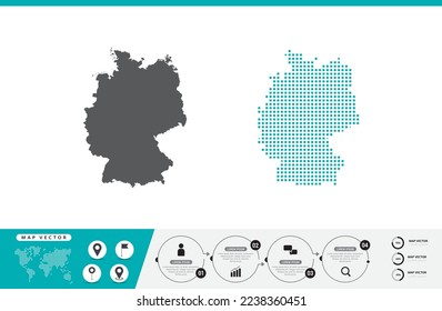 Germany map of dots gray and green for presentation. Set couple pixel creative concept for infographic.