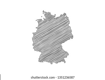 Germany map drawing with line sketched on white background, Vector illustration 