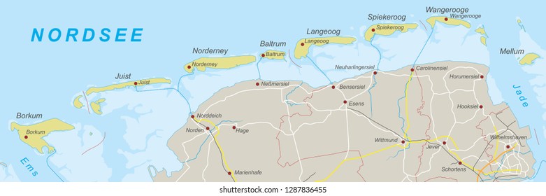 Germany - Map of the East Frisian Islands (with German Inscription)