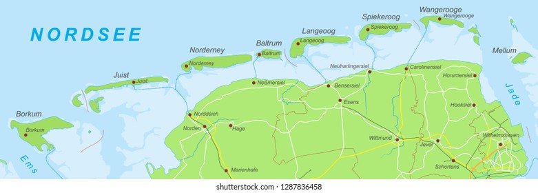 Germany - Map of the East Frisian Islands (with German Inscription)