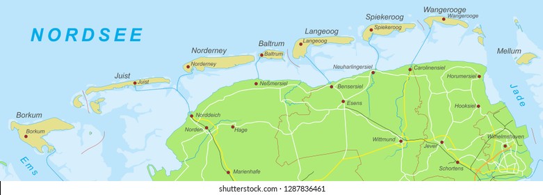 Germany - Map of the East Frisian Islands (with German Inscription)