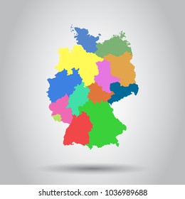 Germany map with federal states icon. Flat vector illustration. Germany sign symbol with shadow on white background.