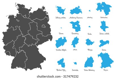 germany map with federal states vector set