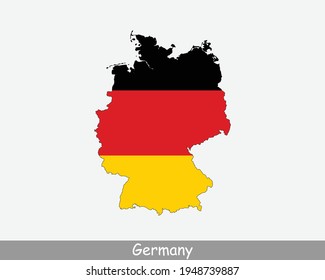 Bandera del mapa de Alemania. Mapa de la República Federal de Alemania con la bandera nacional alemana aislada en fondo blanco. Ilustración vectorial.