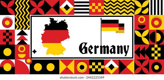 Germany Map flag independence day geometric Country web banner corporate abstract background design with flag theme. Country Vector Illustration