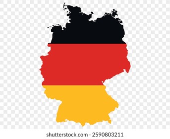 Germany map with Germany flag inside, officially isolated on transparent PNG background. Perfect for designs, high-quality image.