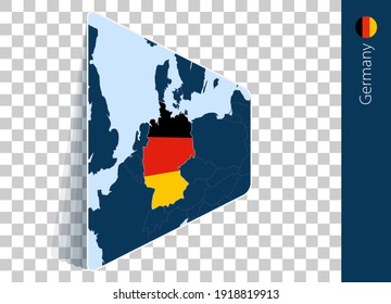 Deutschland Karte und Flagge auf transparentem Hintergrund. Deutschland auf der blauen Vektorkarte hervorgehoben.