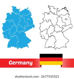 Germany Map and Flag. Map outline and province