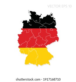 Germany map with flag and shadow isolated on white background. Vector illustration EPS10.