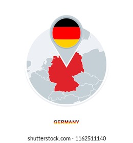 Germany map and flag, vector map icon with highlighted Germany