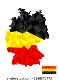 Germany map flag vector silhouette illustration isolated on white background. Deutschland geometric map. Germany flag over map. National symbol. Patriotic emblem.