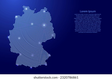 Allemagne, carte des cercles bleus concentriques futuristes et des étoiles brillantes pour bannière, affiche, carte de voeux