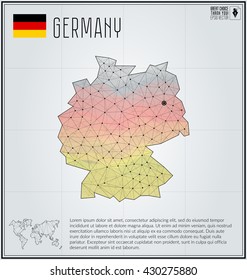 Germany map in geometric polygonal style. Polygonal abstract world map. Vector illustration. Germany flag. Berlin pointer