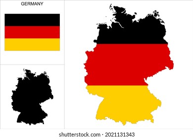 Germany map with German flag background - Map as a black pattern and German flag available separately