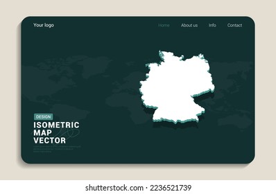 Germany map green background with isometric vector. Web banner layout template.