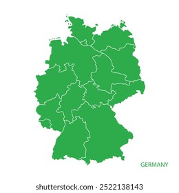 Alemania Mapa Ilustración de diseño de Vector verde aislado fondo blanco