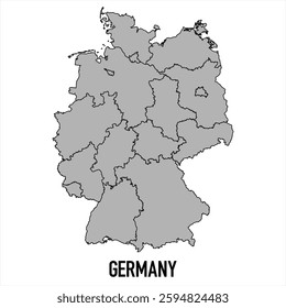 Germany map in grey style isolated on white background. Vector illustration