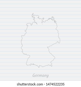 Germany map hand drawn gray outline on notebook background. Vector Illustration EPS10.