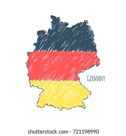 Germany map hand drawn sketch. Vector flag, children's drawing.