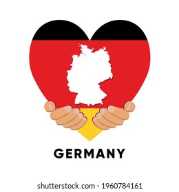 Germany Map in heart shape hold by hands vector illustration design