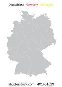 germany map, high detailed, grey on white background, with borders of federal states, 