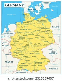 Mapa de Alemania - ilustración vectorial altamente detallada