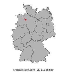 Alemanha ícone do mapa de Bremen, conceito em branco de geografia, ilustração isolada do vetor de fundo gráfico .