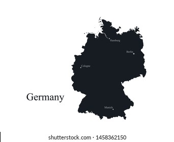 germany map icon with the largest cities. black and white isolated vector image of Europe country