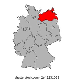 Germany map icon of Mecklenburg-Vorpommern, geography blank concept, isolated graphic background vector illustration .