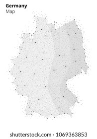 Germany map illustration in blockchain technology network style on white background. Block chain polygon peer to peer network connected lines technique. Cryptocurrency fintech business concept.