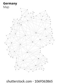 Germany map illustration in blockchain technology network style on white background. Block chain polygon peer to peer network connected lines technique. Cryptocurrency fintech business concept.