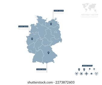 Germany map of infographic blue Navigator pin location checking communication information plan position.