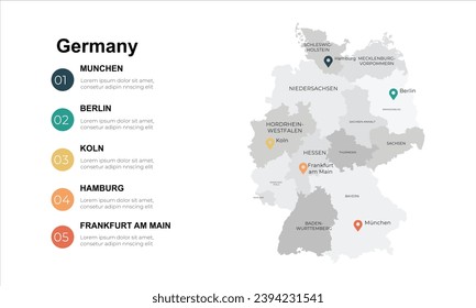 Germany map with Infographic elements. Infographics layouts. Vector Illustration