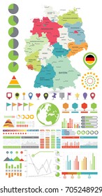 Germany map and Infographics design elements. Business template in flat style for presentation, booklet, website and other creative projects.