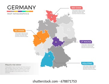 Germany map infographics vector template with regions and pointer marks