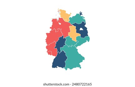 Germany map isolated modern colorful style. for website layouts, background, education, precise, customizable, Travel worldwide, map silhouette backdrop, earth geography, political, reports.