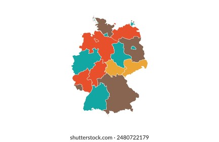 Germany map isolated modern colorful style. for website layouts, background, education, precise, customizable, Travel worldwide, map silhouette backdrop, earth geography, political, reports.