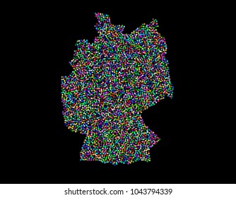 Germany map. Isolated on black background. Vector illustration. Pointillism style.