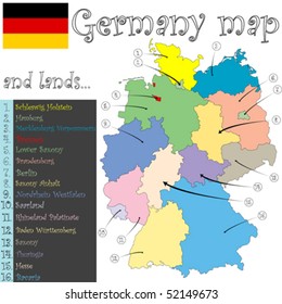 germany map and lands against white background, abstract vector art illustration
