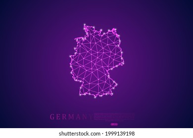 Línea de máscaras de Mapa de Alemania y escalas de puntos sobre fondo de tecnología púrpura. Malla 3D del marco de cables línea de red poligonal, esfera de diseño, punto y estructura - Ilustración vectorial eps 10