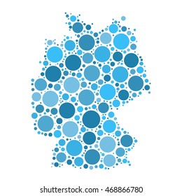 Germany map mosaic of circles in various sizes. Blue dotted vector map on white background.