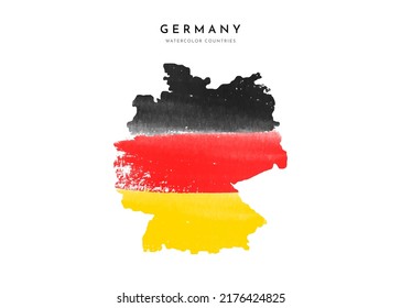 Germany map. National flag of Germany in watercolor paint. Grunge style. Banner background.	