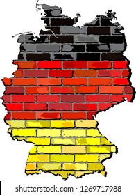 Germany map on a brick wall - Illustration,  
Deutschland map with flag inside