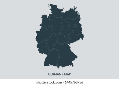 Germany map on gray background vector, Germany Map Outline Shape Gray on White Vector Illustration, Map with name. High detailed Gray illustration map Germany. Symbol for your web site design logo.