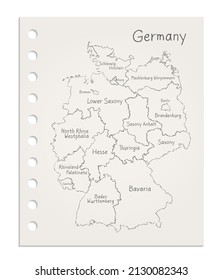 Germany map on realistic clean sheet of paper torn from block vecror