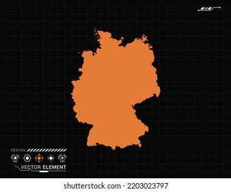 Germany map of orange digital frame HUD, GUI, UI interface technology radar vector.