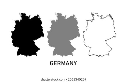 germany map in outline style, black color, gray color	