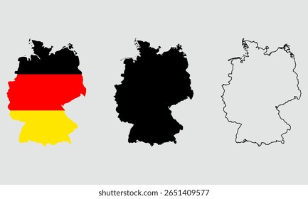 Germany map in outline style, black color, color of country flag version.